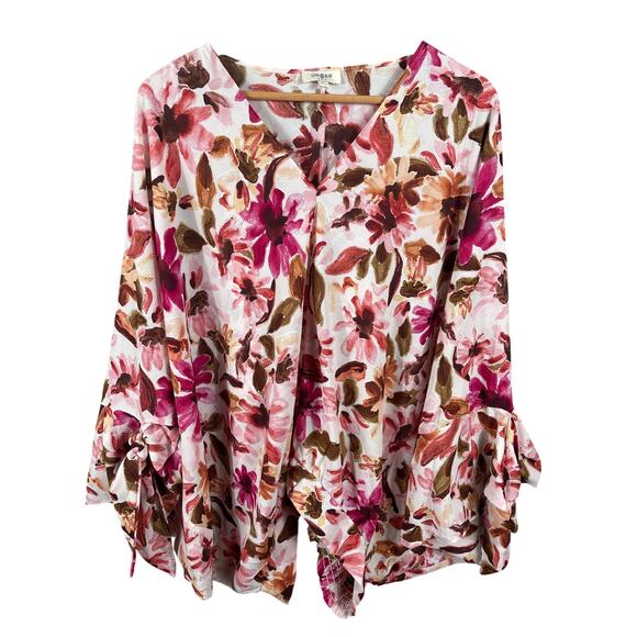 Umgee Women's Large Pink Floral Batwing Sleeves Smock V-Neck Tops Shirt Blouse - Picture 1 of 10